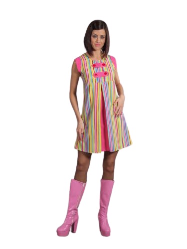 60s dame roze geel - verkleedkledij, carnavalkledij, carnavaloutfit, feestkledij, jaren 60 , r&r, sixties, hippie, flowerpower